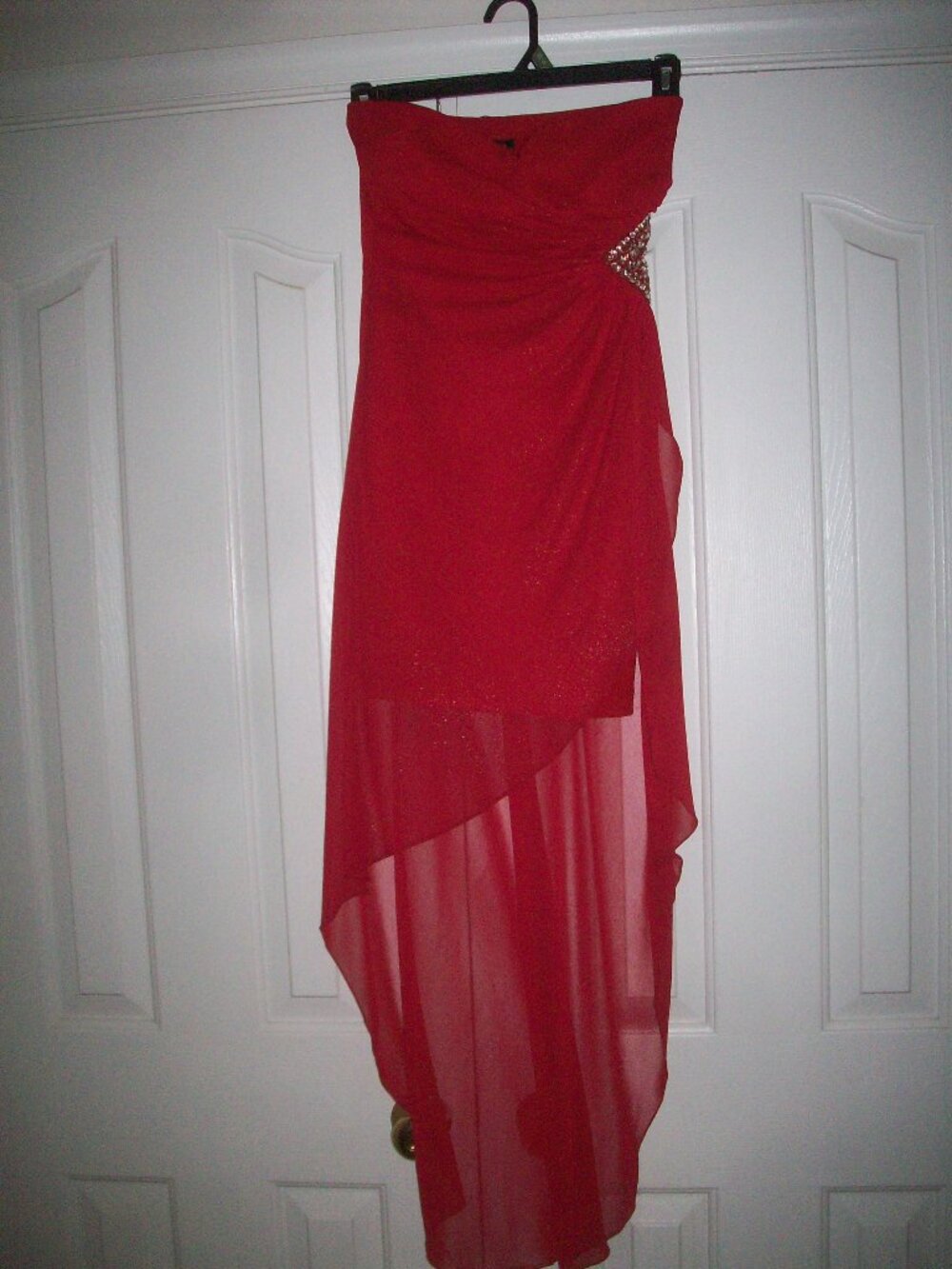 Teeze Me Strapless Red High Low Dress Sz 3 Sequins Glitter Formal Prom Cocktail